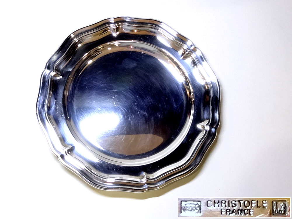 【侍】銀食器の最高級ブランド CHRISTOFLE クリストフル シルバープレート 花型 花リム 22.2㎝ プレート トレイ 20-906