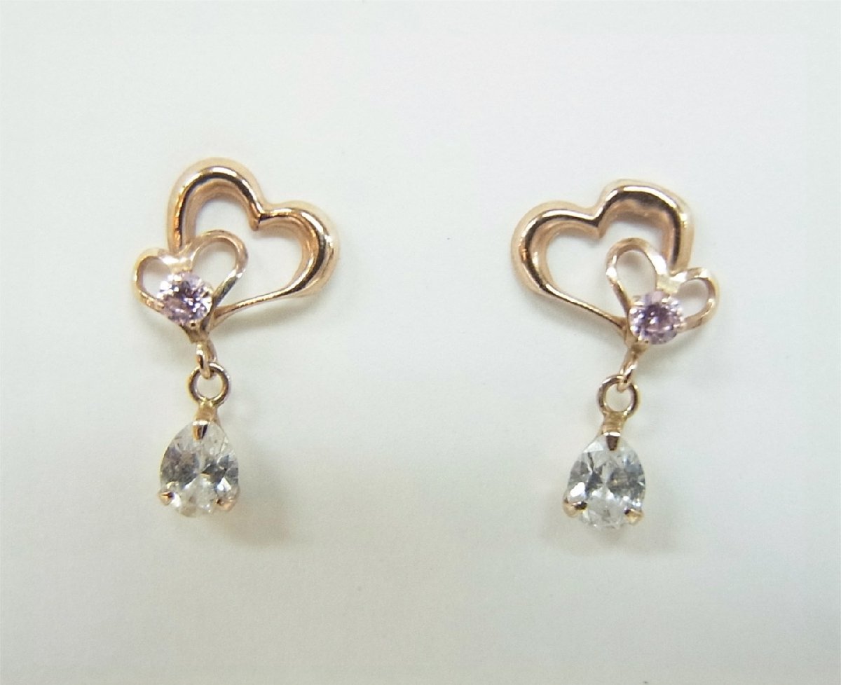 ☆ ヨンドシー／4℃ ☆ K10 ピンクゴールド ピアス キュービック ハート 