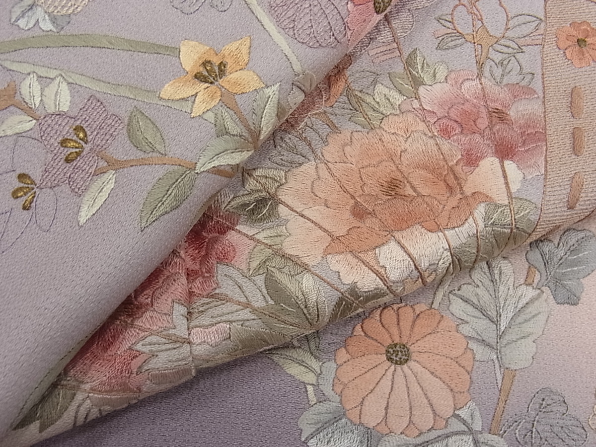 格安，100%新品 平和屋着物 訪問着 総刺繍 扇面草花文 暈し染め 金糸 逸品 km1732(仕立て上がり)｜売買されたオークション情報、yahooの商品情報をアーカイブ公開 - オークファン 仕立て上がり