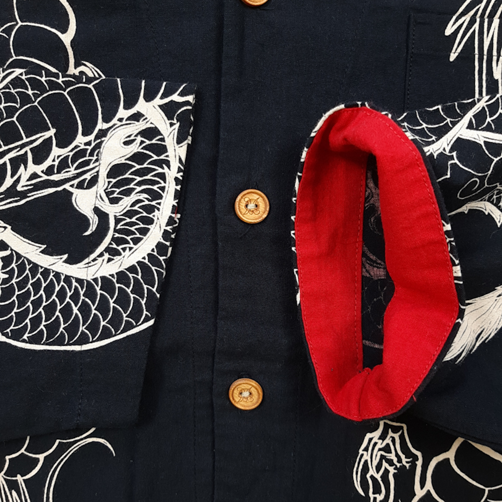 CROPPED HEADS クロップドヘッズ 鯉口シャツ ダボシャツ 龍 黒 L 