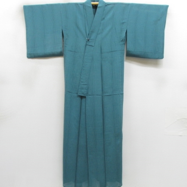 ☆着物10☆ 1円 絹 色無地 変わり竪絽縮緬 夏物 無地 紋無し 単衣 身丈