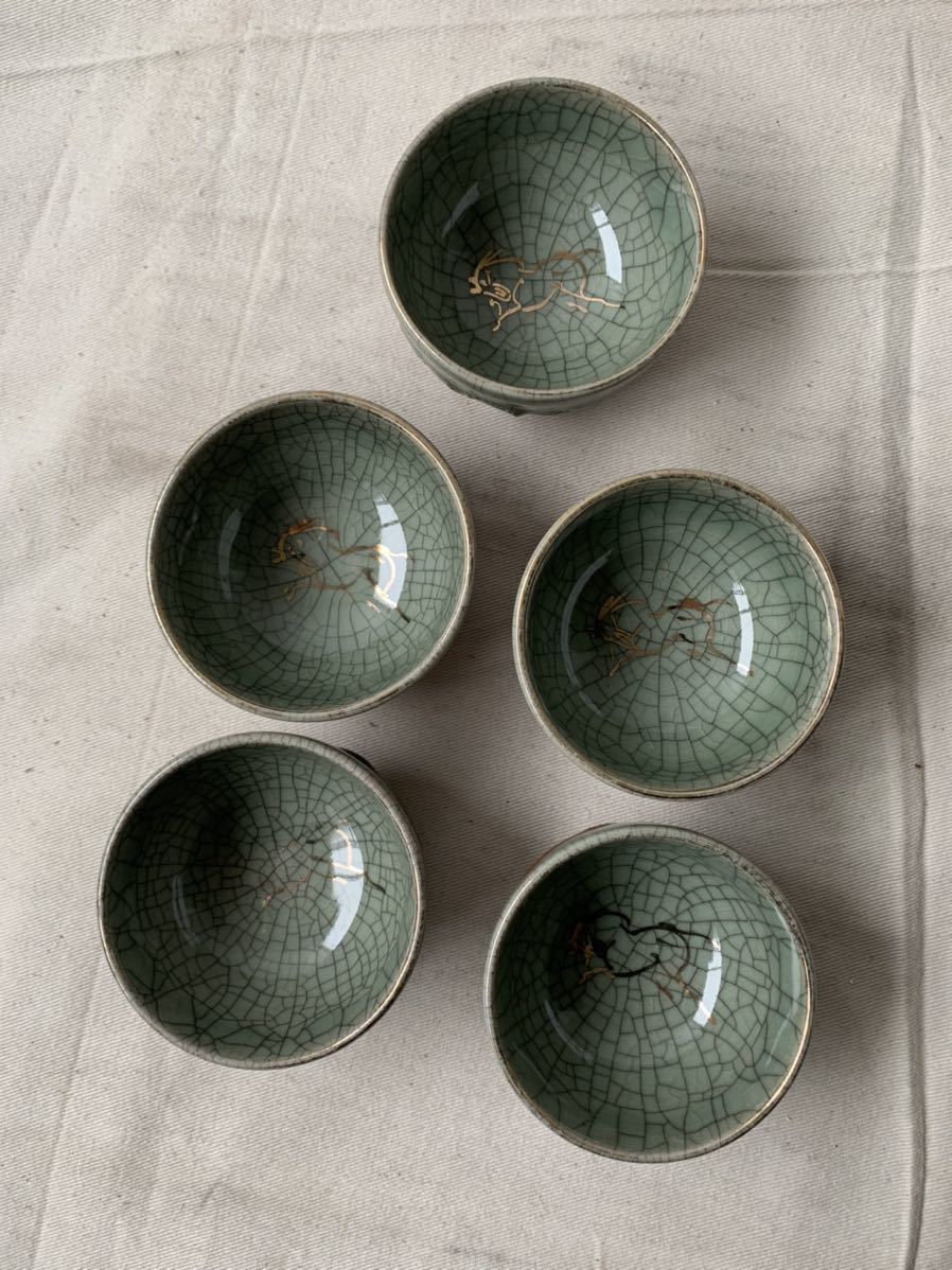 旧家蔵出し 相馬陶徳 相馬焼湯呑み5客セット 茶器煎茶道具古美術骨董