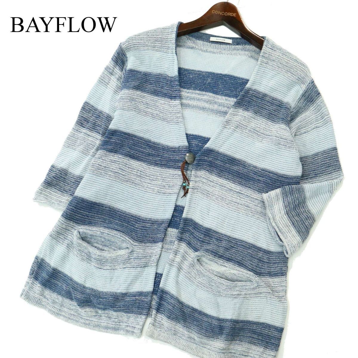 BAYFLOW ベイフロー 春夏 コンチョボタン☆ インディゴ ボーダー 7分袖 