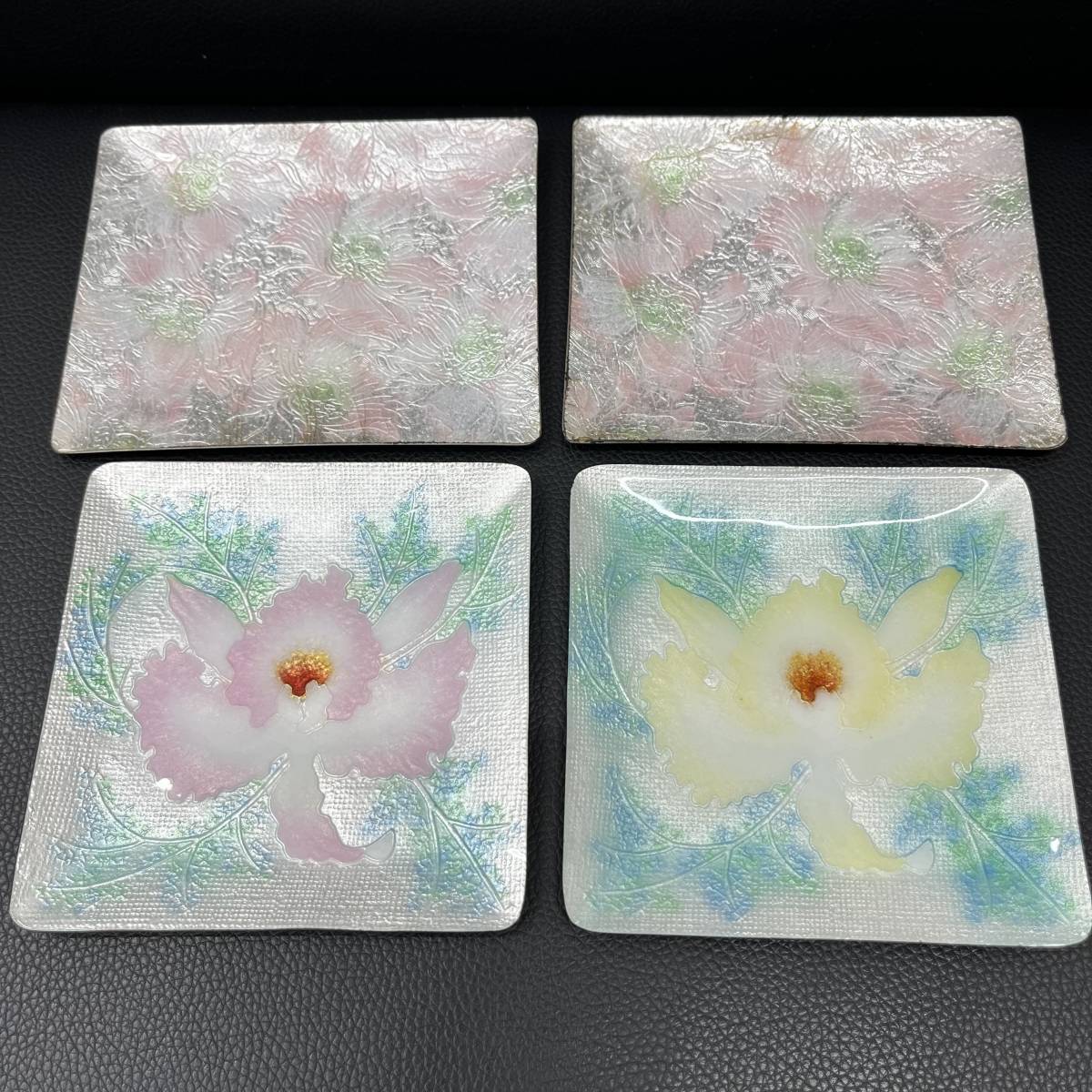#4761 tutanka 七宝焼 七宝飾皿 菓子皿 盛皿 絵皿 食器 花 4枚セット