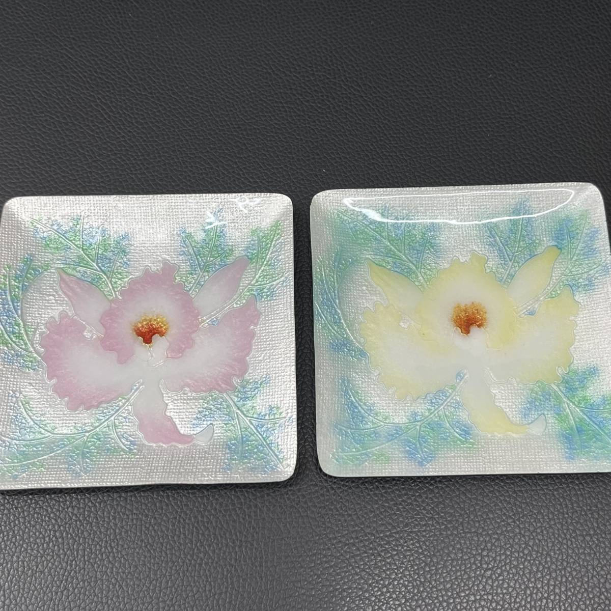 #4761 tutanka 七宝焼 七宝飾皿 菓子皿 盛皿 絵皿 食器 花 4枚セット