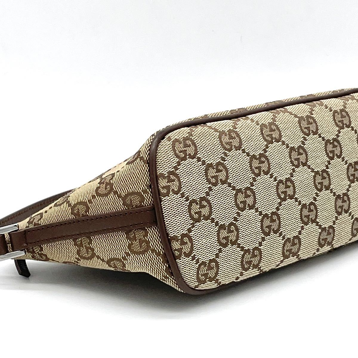 美品 GUCCI グッチ GGキャンバス レザー ブラウン アクセサリーポーチ 
