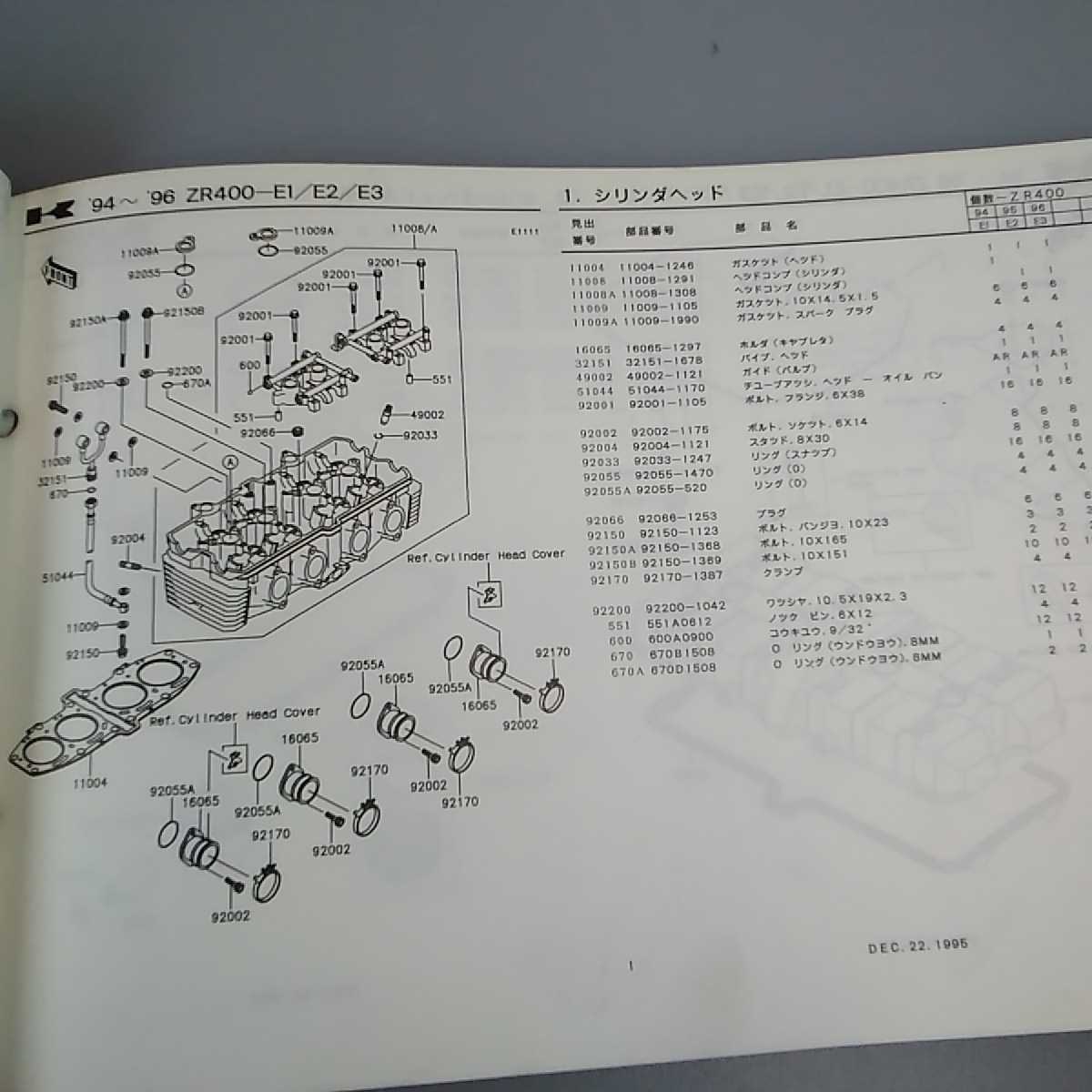 Kawasaki ZR400-E1/E2/E3 ZRX パーツカタログ パーツリスト 純正 正規 