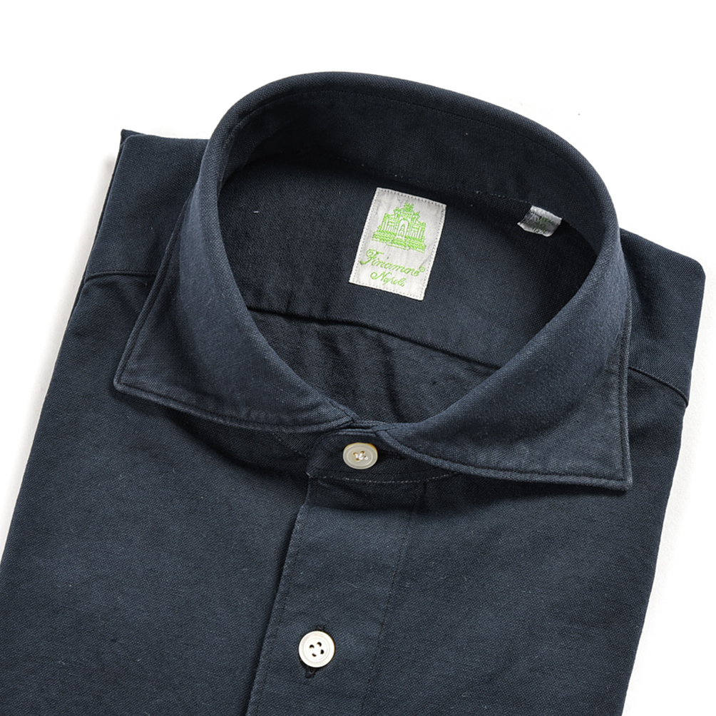 春夏新入荷 新品 訳あり フィナモレ finamore シャツ ホリゾンタルカラー オールシーズン メンズ ネイビー365205