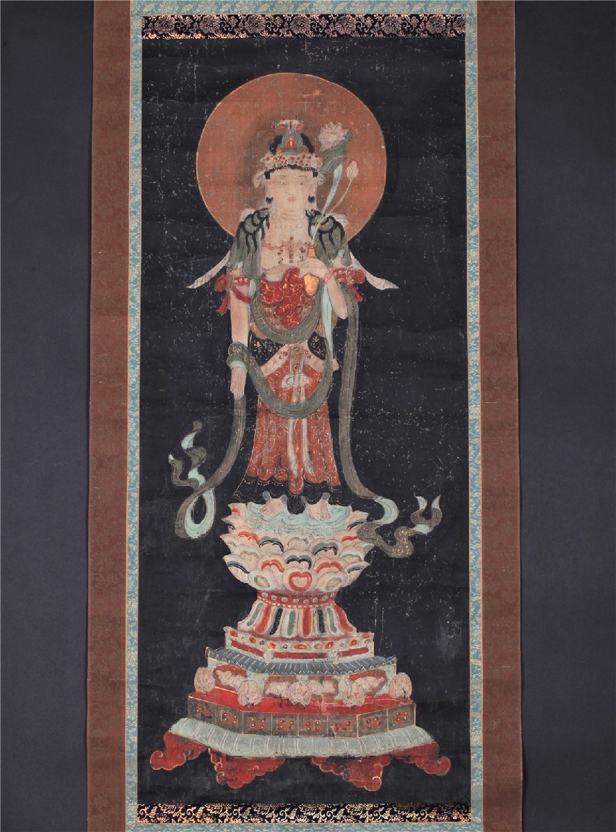 無盡蔵】仏画 観音菩薩立像 時代物 絹本 大幅 仏画 仏教美術 真作