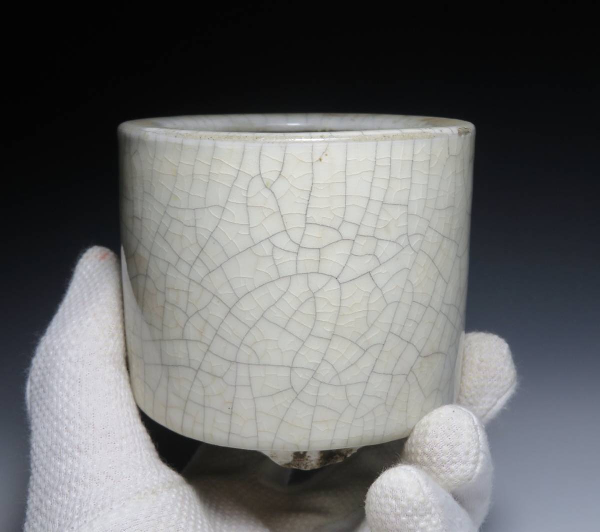 中国美術 哥釉 双耳 香炉(K-XA884) 中国美術 哥釉 双耳 香炉(