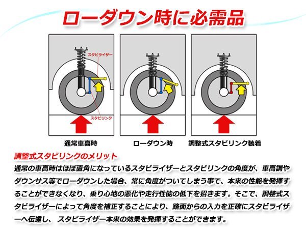 調整式スタビライザーリンク フロント ブルー 2本セット コペン LA400K M10 調整幅 +10㎜～+120㎜ スタビリンク 車高調 ダウンサス スタビリンク 2本セット フロント JF1 M10 GMB