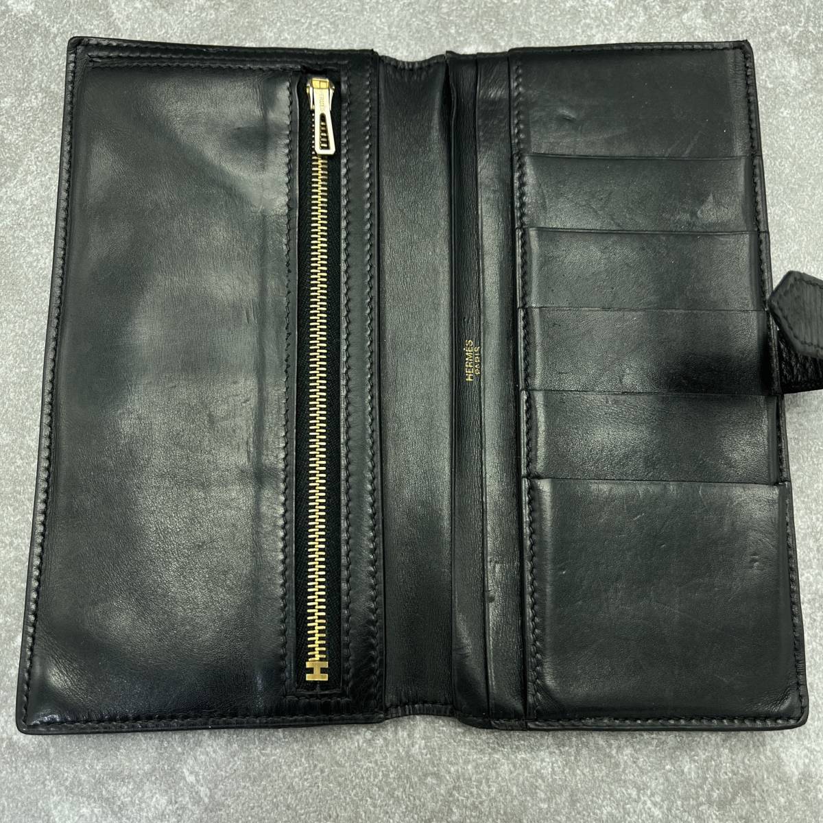 エルメス I刻印 定価34万 ベアン ボックスカーフ 長財布 レザー H金具