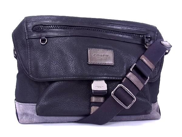 1円 COACH コーチ 86739 レザー×キャンバス ショルダーバッグ 肩掛けかばん 斜め掛けかばん メンズ ブラック系×グレー系 b4211Bh