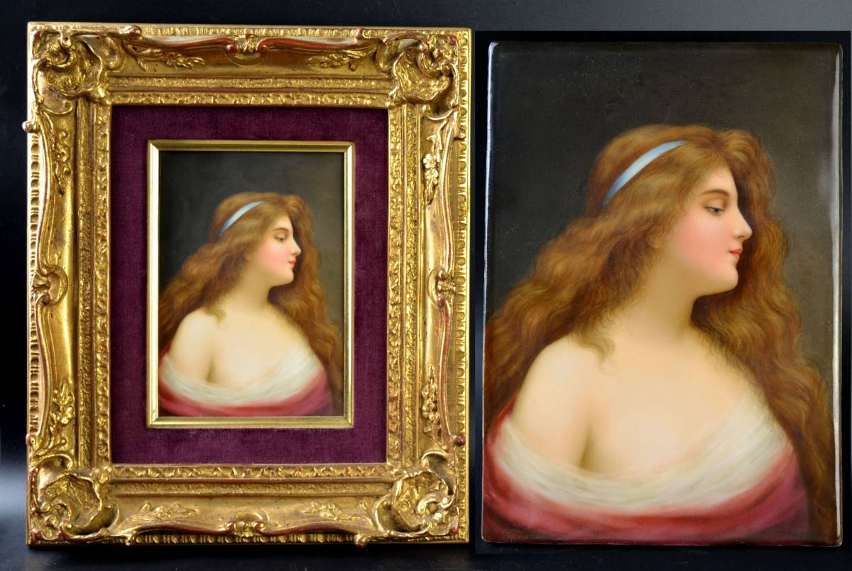 ☆KPM☆ご婦人の陶板画 □年代物□KPM□Wagnerサイン・女性像手描陶板