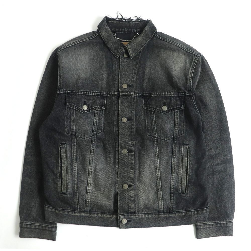 美品□17AW バレンシアガ 493609 バックロゴ オーバーサイズ クラッシュ加工 ブラックデニムジャケット/Gジャン 34 日本製 正規品 メンズ◎
