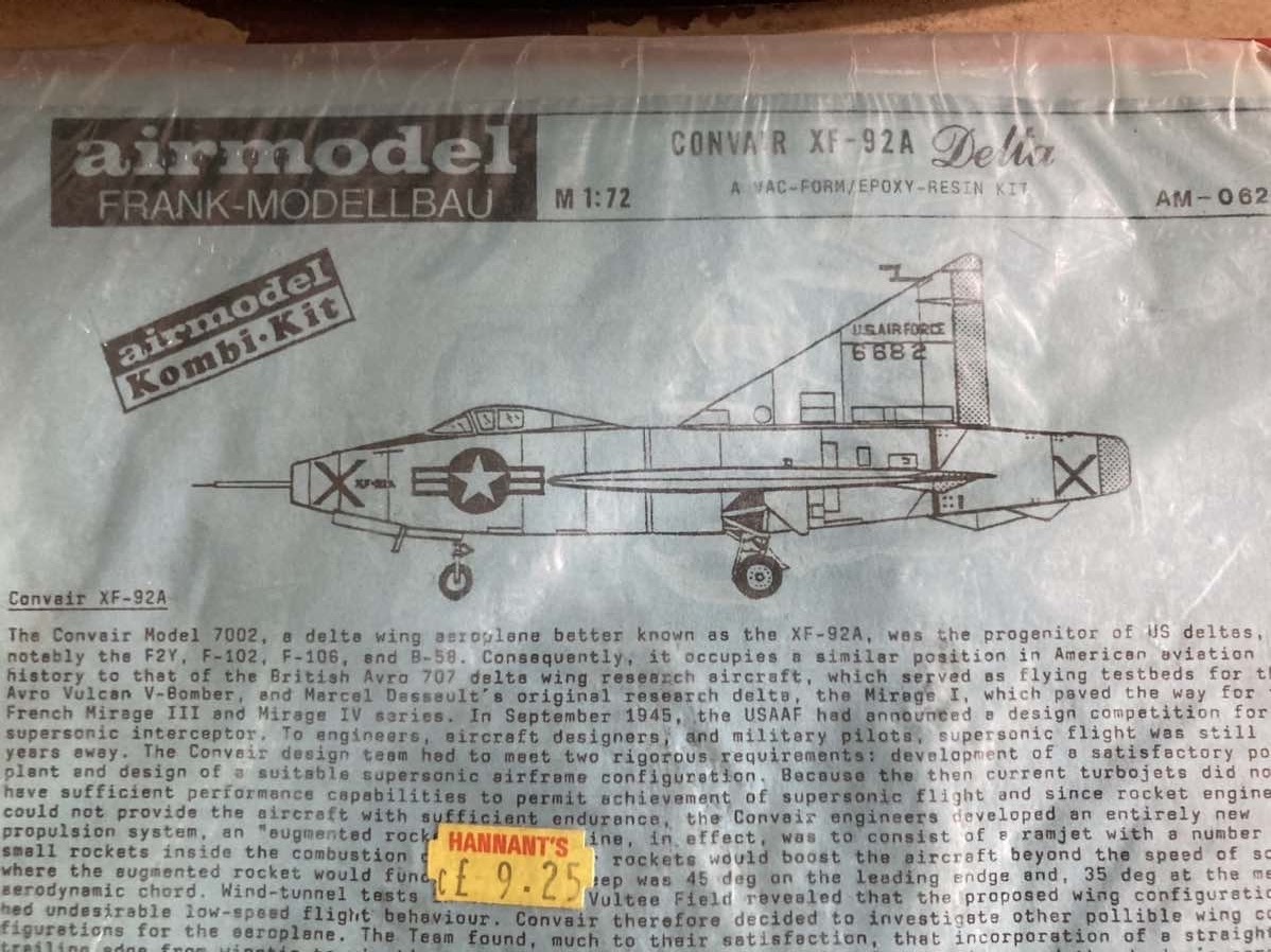 コンベア　XF-92A ダート　1/72 エアモデル