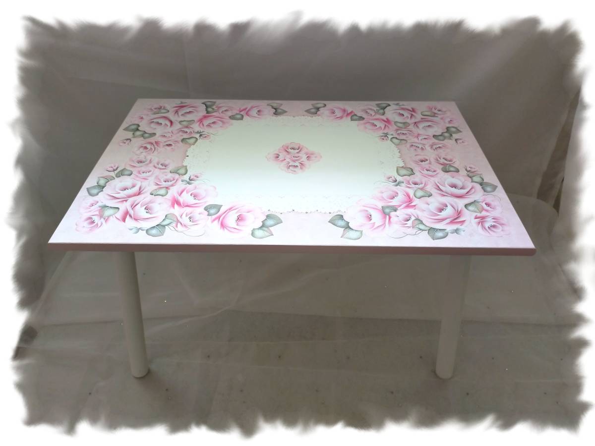 薔薇いっぱいの木製テーブル☆トールペイント☆ハンドメイド☆バラ☆机  