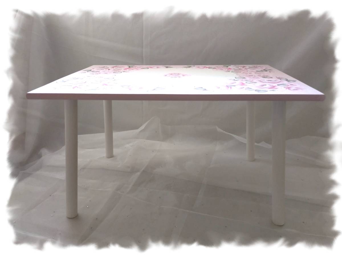 薔薇いっぱいの木製テーブル☆トールペイント☆ハンドメイド☆バラ☆机  