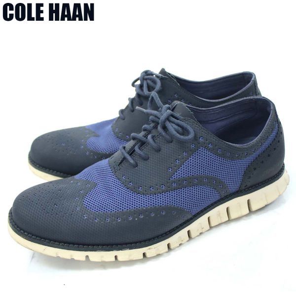 [D0924] コールハーン スニーカー ゼログランド ウイング チップ ネイビー系 9M COLE HAAN