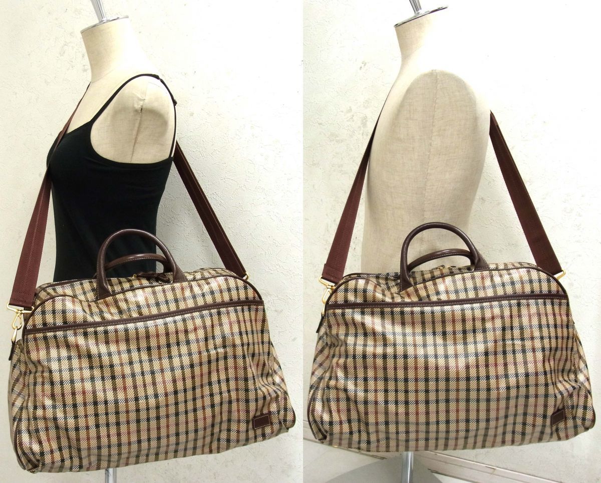 ◎ダックス ボストンバッグ レザー使い DAKS 鞄 チェック柄 大きめ 