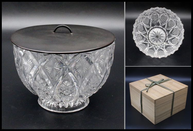 茶道具　義山　平水指　金彩　切子 茶道具 義山 平水指 金彩 切子 江戸時代 義山(ギヤマン)切子鉢 水指