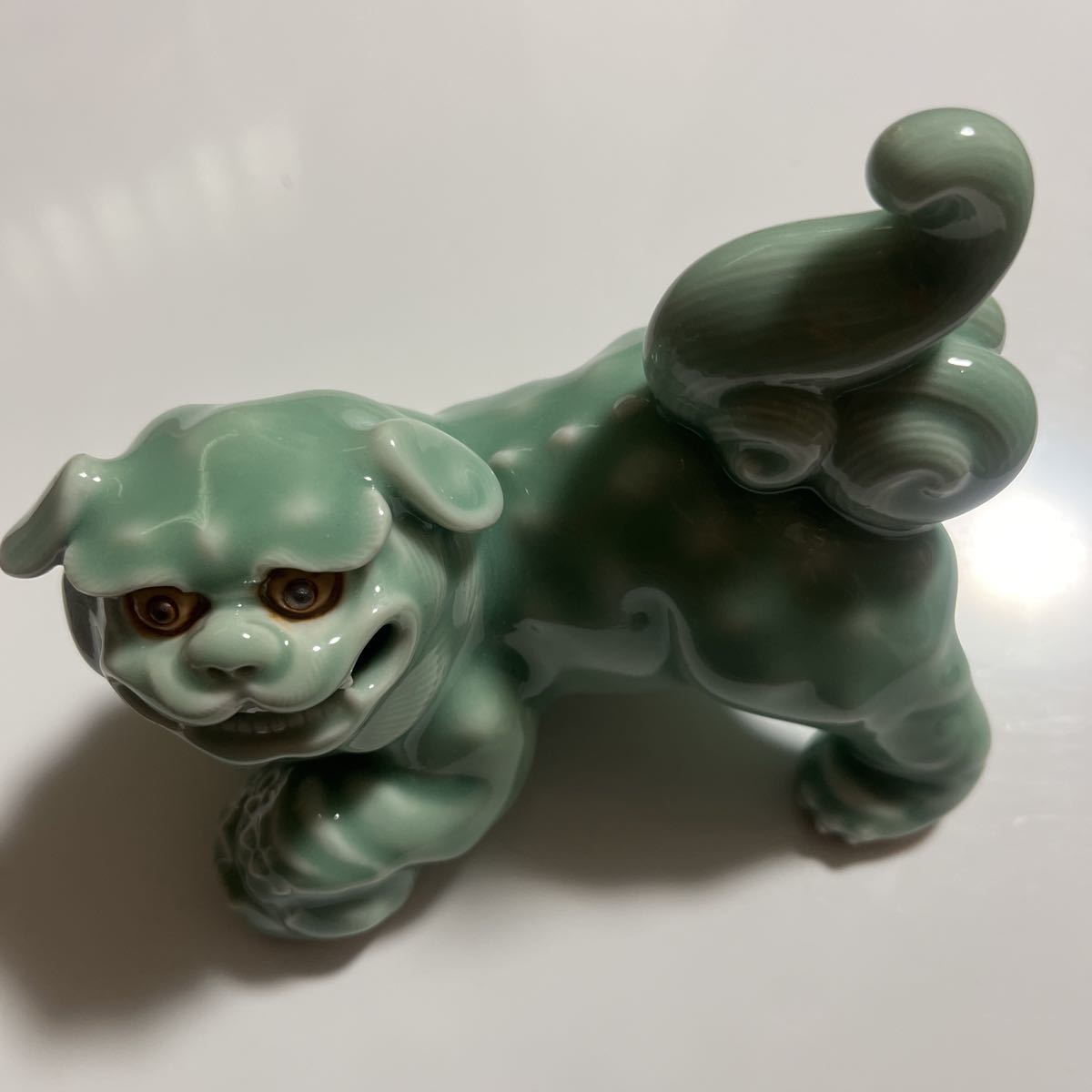 真葛香山作 青磁獅子置物 共箱 【公式通販】