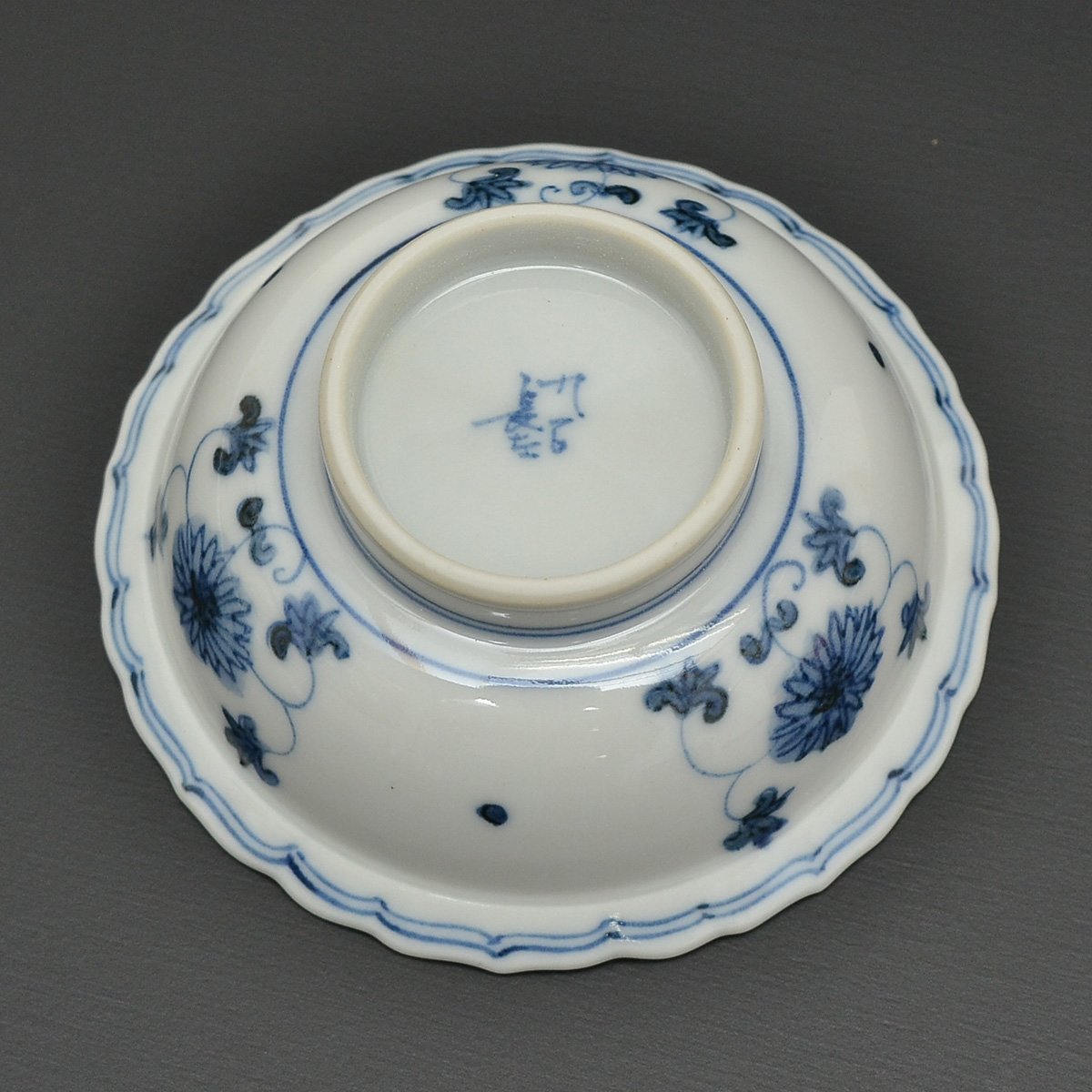 ◎441494 良品 九谷焼 山本長左 造 宮内庁御用達 九谷染付柘榴瓔珞文 