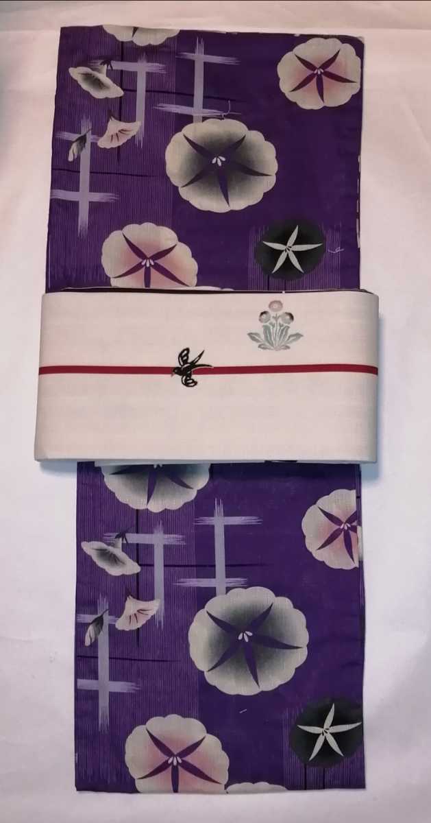 ★夢千代ブランド浴衣.綿麻.紫地に朝顔柄★夏きもの大人浴衣(検索用kimono姫.撫松庵.きもの道楽.岡重.和風館ふりふ.豆千代.桃姫