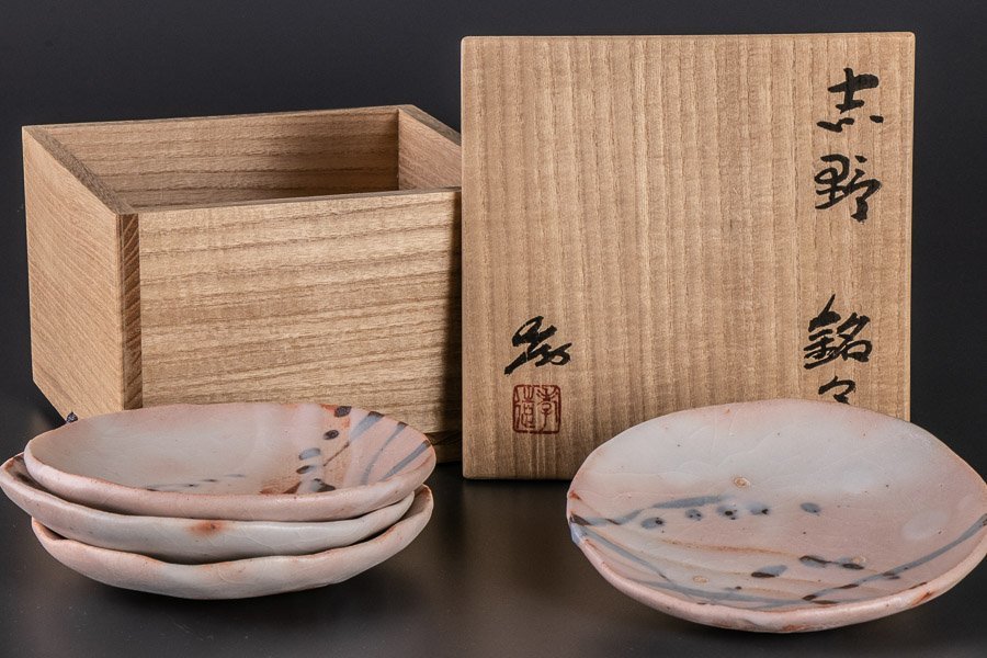 売り切り】『 加藤孝造 （かとうこうぞう）志野銘々皿 5客 共箱 11127