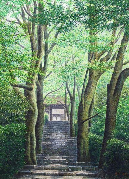 酒井英利、「秋彩（常寂光寺）」、希少画集、額装画、日本製・新品額に