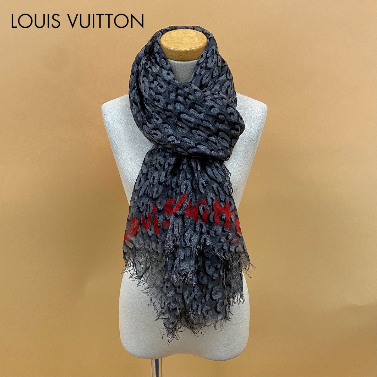 Louis Vuitton レオパード柄 ストール グレー Louis Vuitton