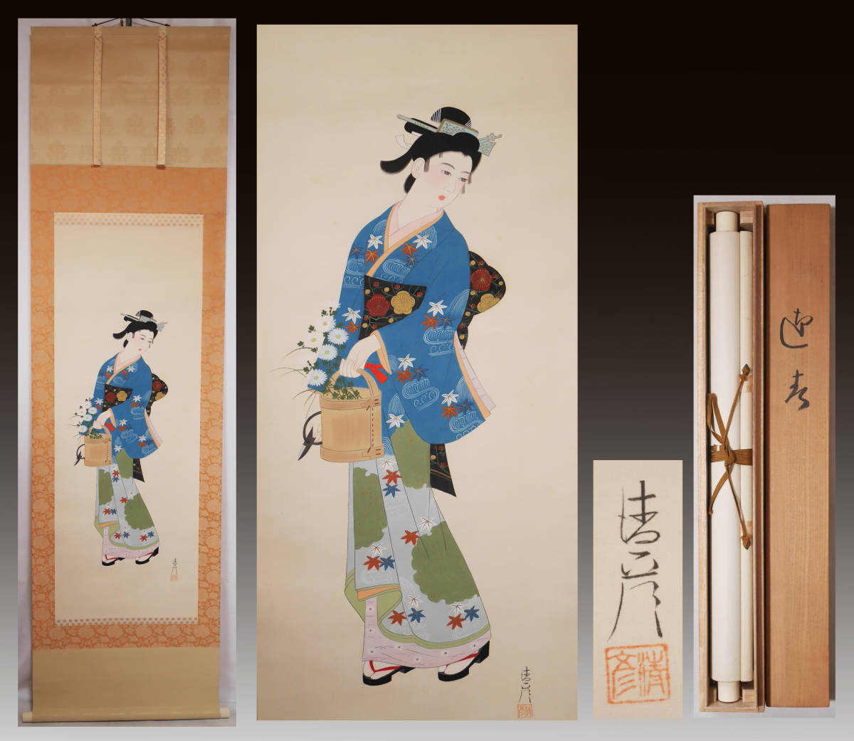真作 肉筆画 掛軸 石川清彦作【佳人】 絹本 美人画 美人図 日本画 和 