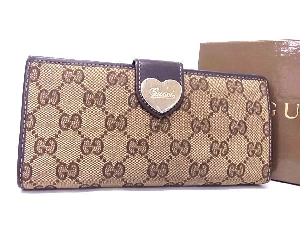 1円 GUCCI グッチ 203350 ラブリーハート GGキャンバス×レザー 長財布