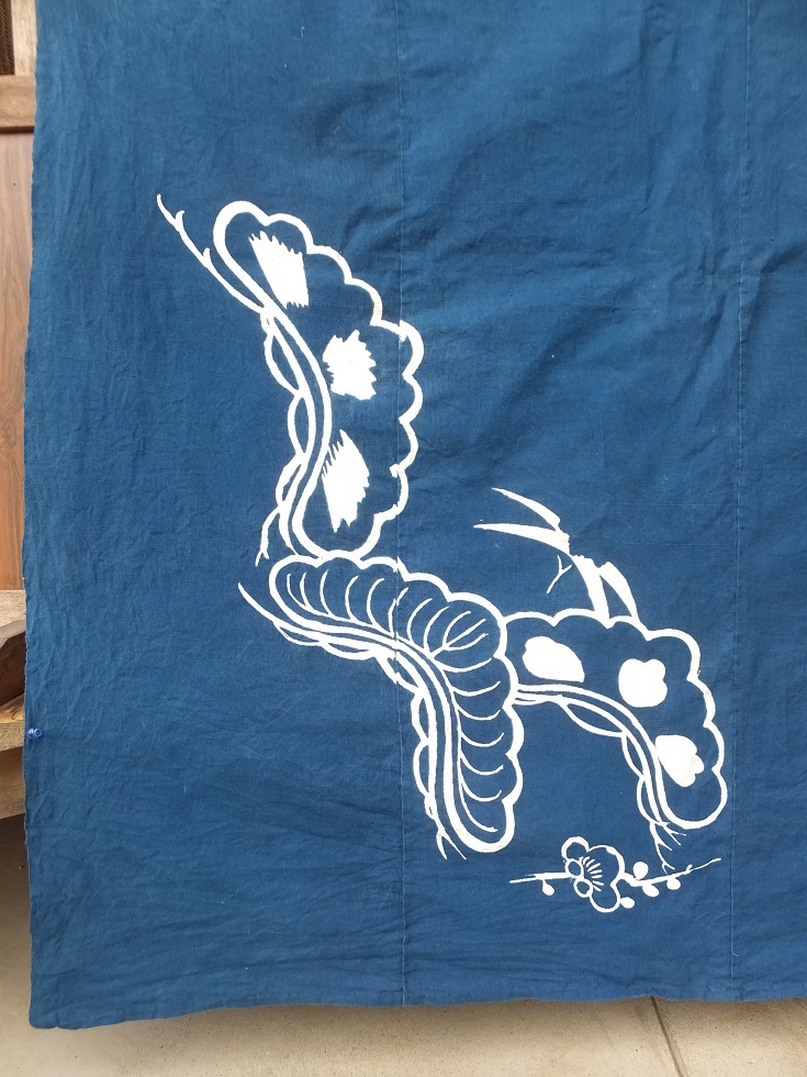 藍染木綿  筒描き   布団布  古布  希少❗️ 藍染 古布 木綿 筒描き アンティーク ボロ 布団皮 襤褸 John