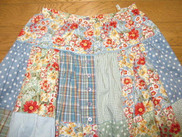 ピンクハウス　ブルーミングガーデンパッチワークスカート　ブルーグレー×ハッカ　