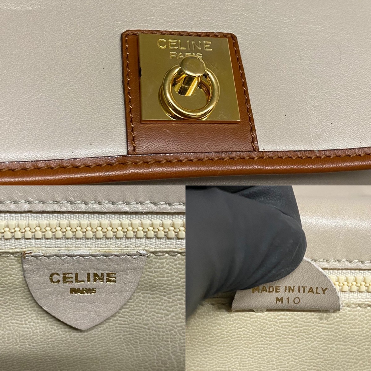 1円 極美品 CELINE セリーヌ リング 金具 サークルロゴ カーフレザー 