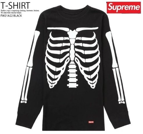 ◆新品・未開封◆SUPREME/HANES シュプリーム/ヘインズ◆BONES THERMAL CREW/ボーンズ サーマルー クルー Tシャツ◆黒◆Lサイズ◆希少◆