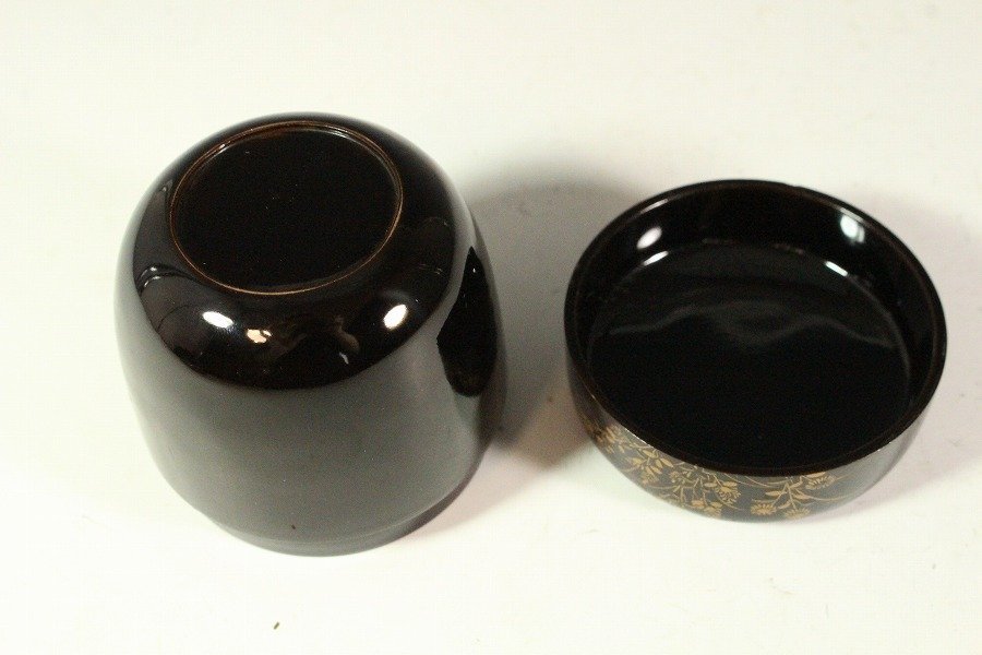 金閣】茶道具 時代 岩草花紋蒔絵 棗 旧家蔵出(AZ576)