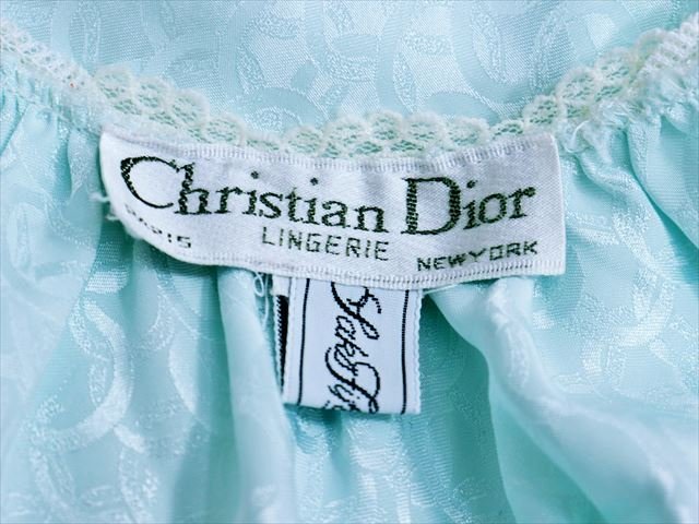 美品　Christian Dior レースキャミソール　ライトブルー CE2-313☆//Christian Dior♪身幅110/2XL♪リングクロス柄*超可愛い