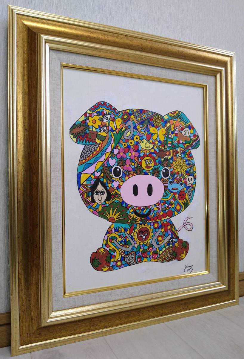 F6号】ジミー大西【Pig】肉筆保証//表・裏サイン有り//アクリル//油彩