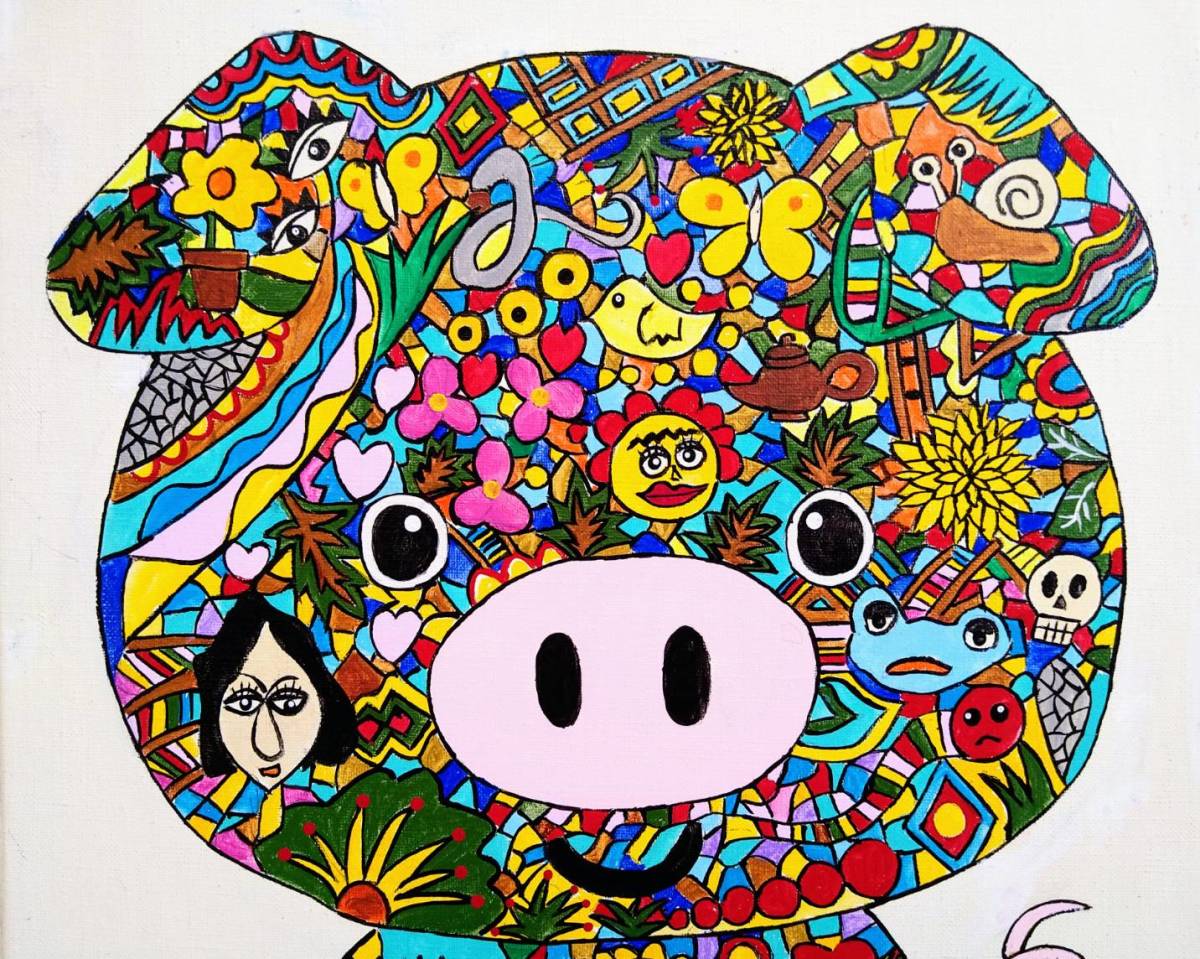F6号】ジミー大西【Pig】肉筆保証//表・裏サイン有り//アクリル//油彩