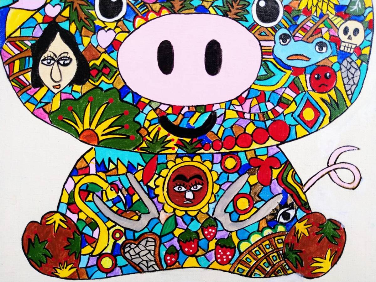 F6号】ジミー大西【Pig】肉筆保証//表・裏サイン有り//アクリル//油彩