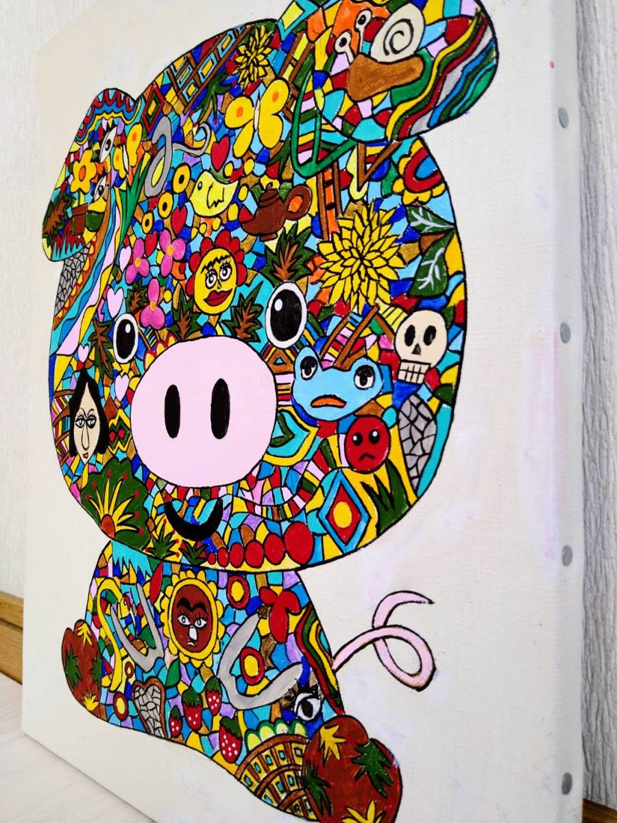 F6号ジミー大西Pig手描き作品⁄表裏サイン⁄油彩⁄アクリル⁄絵画