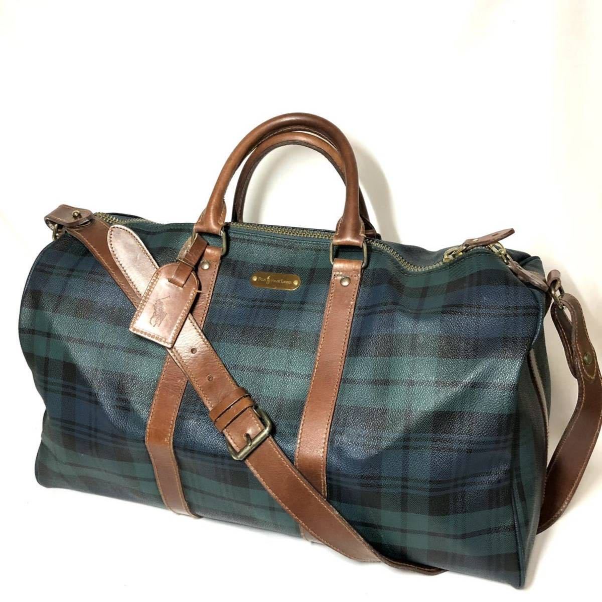 100%新品，新作 ポロラルフローレン POLObyRalph Lauren 2WAYボストンバッグ-PVC 塩化ビニール xレザー 茶xグリーン チェック 大容量 旅行カバン(かばん、バッグ)｜売買されたオークション情報、yahooの商品情報をア かばん、バッグ