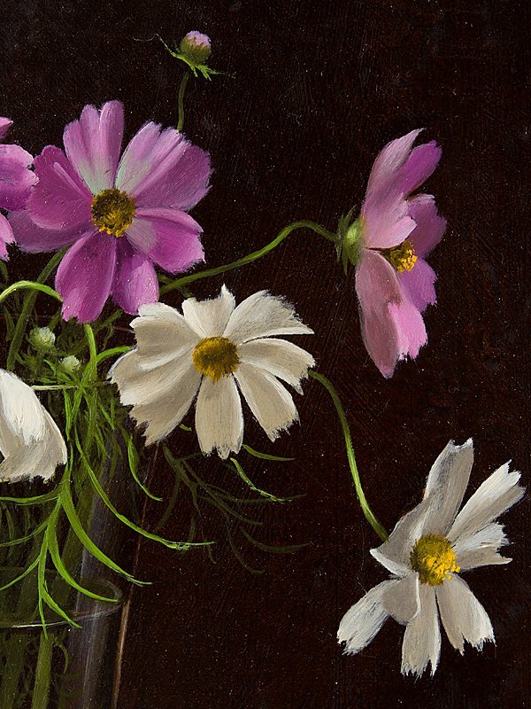 真作保証□油彩□竹尾文夫□ 「コスモス」□元大潮会員 リアリズム人気