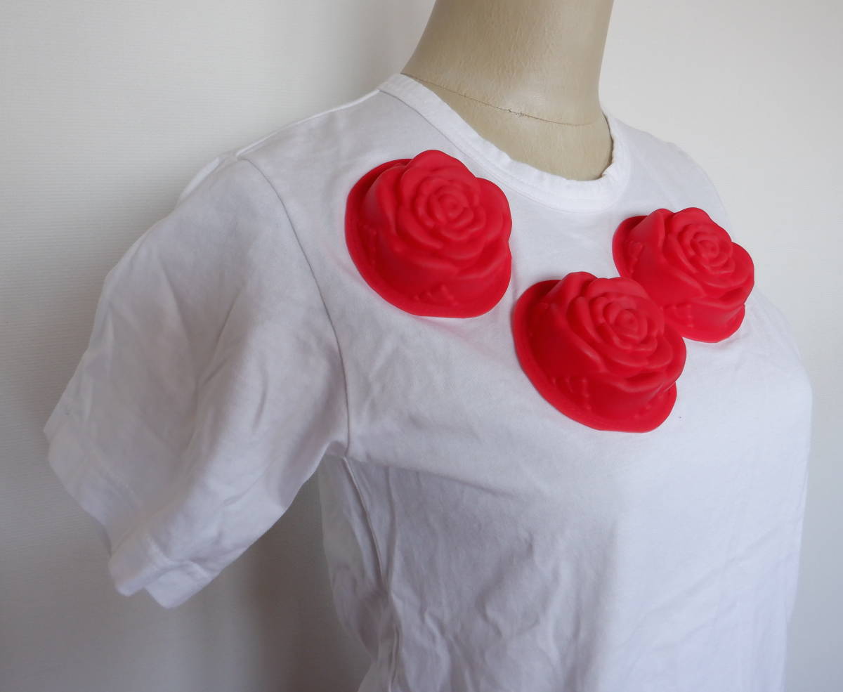 406 コムデギャルソン 半袖Tシャツ シリコン バラ 花 立体 装飾 白地 