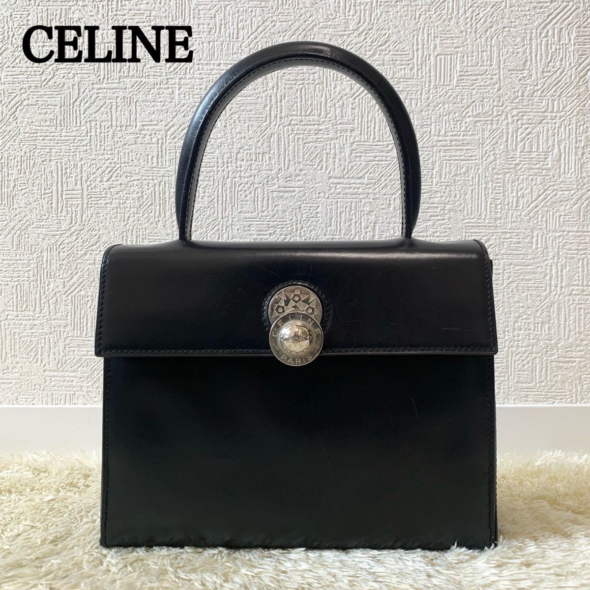 CELINEブラックレザー ハンドバッグ CELINE ブラック ハンドバッグ CELINE ブラックレザーハンドバッグ