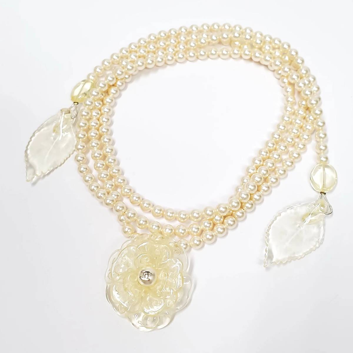 希少 美品 CHANEL シャネル ロングネックレス カメリア パール付き 