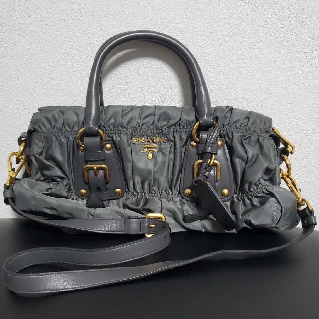 1円〜PRADA プラダ 2way ショルダーバッグ ハンドバッグ グレー ☆1円 