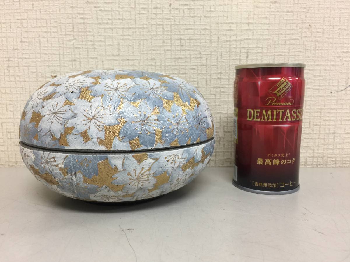 島田恭子 作 女流陶芸家 櫻文 蓋物 共箱 布目金彩 益子焼 横14cm 真作 